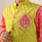 Boys Green & Mageta Ethnic Booti Print Cotton Straight Fit Kurta & Pyjama With Jacket