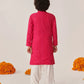 Boys Ethnic Magenta & White Embroidered Georgette Straight Fit Kurta Pyjama Set