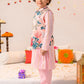 Boys Ethnic Pink Floral Printed Cotton Straight Fit Kurta Pyjama Set With Jacket