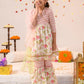 Girls Pink off white Floral Foil Printed Pure Cotton A-Line Kurta with Sharara & Dupatta