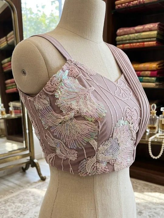 Mauve Embellished Embroidered Fusion Saree