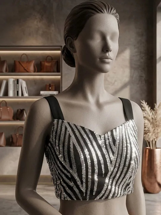 Silver Black Midnight Striped Designer Saree