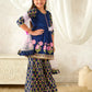Girls Blue Ethnic Floral Print Cotton A-Line Kurta & Sharara With Dupatta
