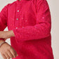 Boys Ethnic Magenta & White Embroidered Georgette Straight Fit Kurta Pyjama Set