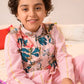 Boys Ethnic Pink Floral Printed Cotton Straight Fit Kurta Pyjama Set With Jacket