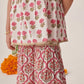 Girls White Ethnic Booti Pattern Cotton A-Line Kurta & Sharara With Dupatta Set