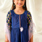 Girls Blue Ethnic Floral Print Cotton A-Line Kurta & Sharara With Dupatta