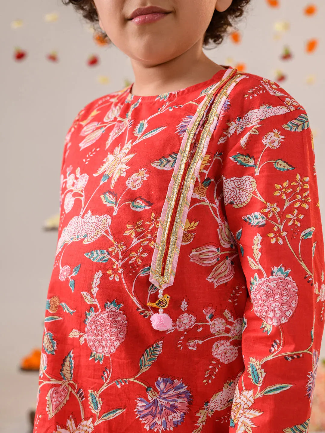 Boys Floral Printed Regular Pure Cotton Kurta With Pyjamas