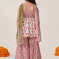 Girls White Ethnic Booti Pattern Cotton A-Line Kurta & Sharara With Dupatta Set