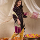Girls Purple & Golden Embroidered Velvet A-Line Kurta & Dhoti With Dupatta