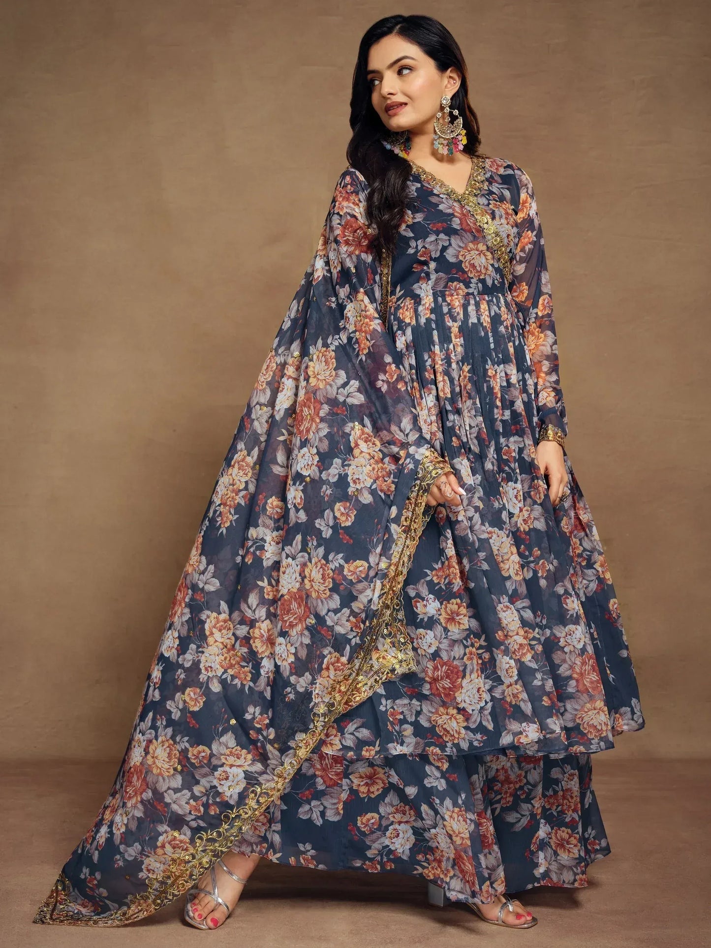 Floral Printed Chiffon Function Wear Palazzo Suit