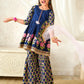 Girls Blue Ethnic Floral Print Cotton A-Line Kurta & Sharara With Dupatta