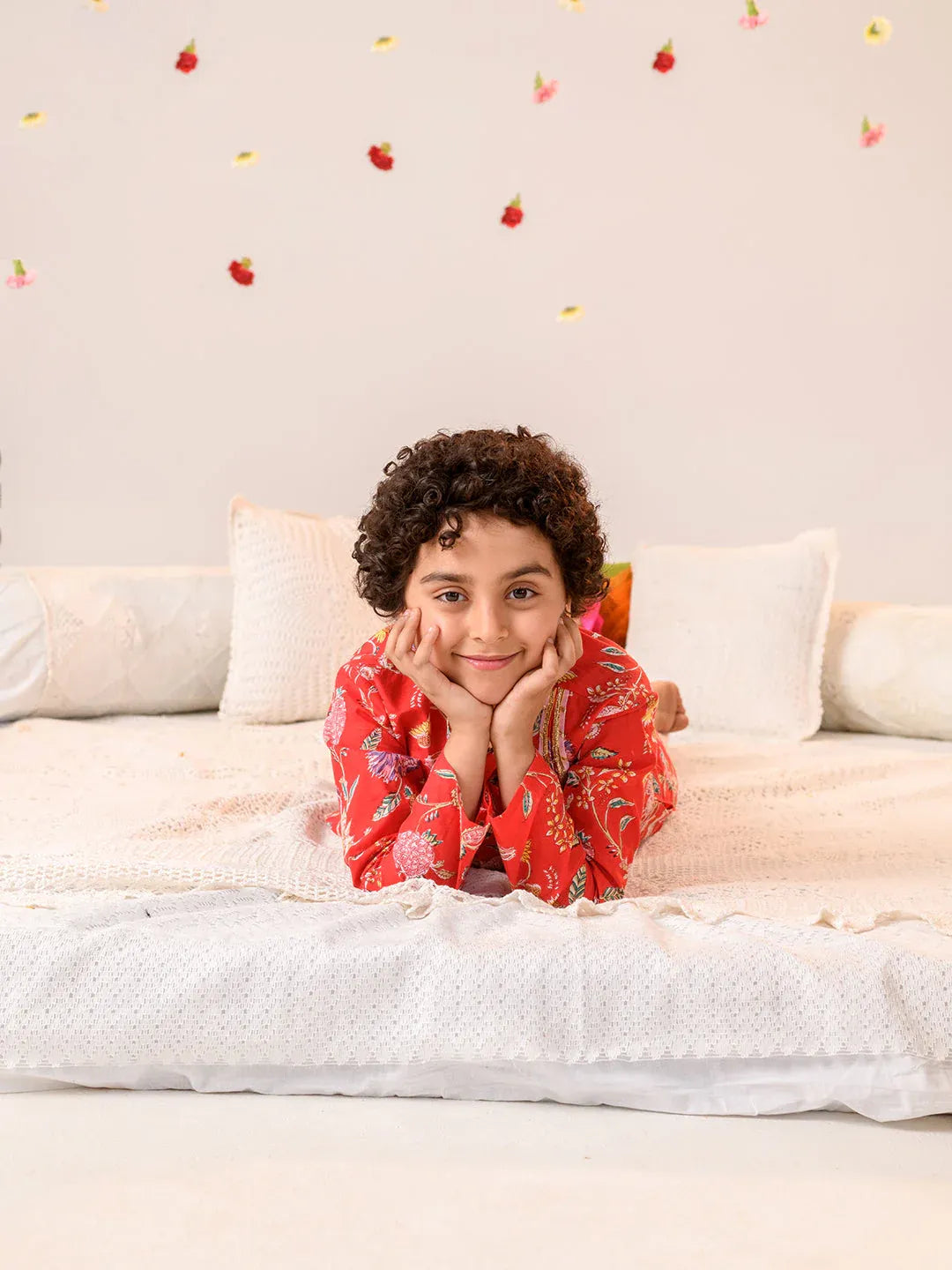 Boys Floral Printed Regular Pure Cotton Kurta With Pyjamas