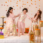 Girls Pink off white Floral Foil Printed Pure Cotton A-Line Kurta with Sharara & Dupatta