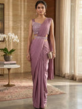 Lavender Pure Crepe Designer Saree