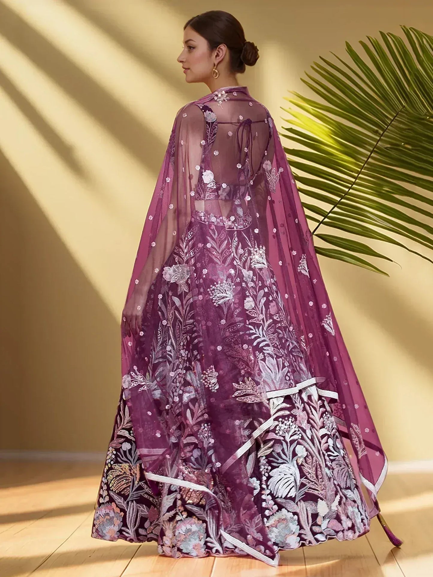 Wine/Olive Green Net Multi-Sequins Engagement Wear Lehenga Choli