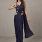 Dark Embellished Designer Saree in Midnight Blue & Wine Color