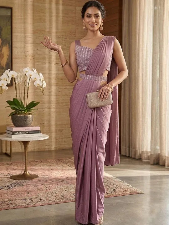 Lavender Pure Crepe Designer Saree