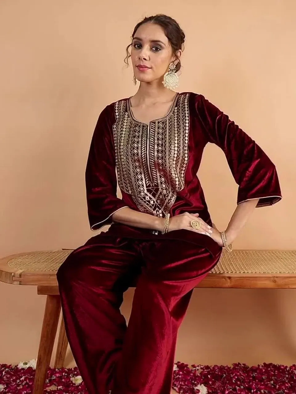 Women Ethnic Motifs Embroidered Above Knee Regular Kurta with Patiala