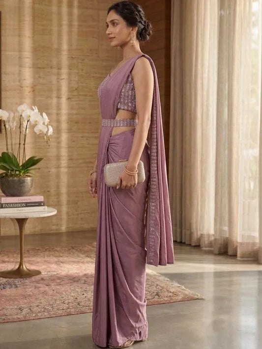 Lavender Pure Crepe Designer Saree