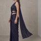 Dark Embellished Designer Saree in Midnight Blue & Wine Color