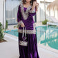 Teal blue and purple velvet mirror work sharara set for women, festive party wear, view 4