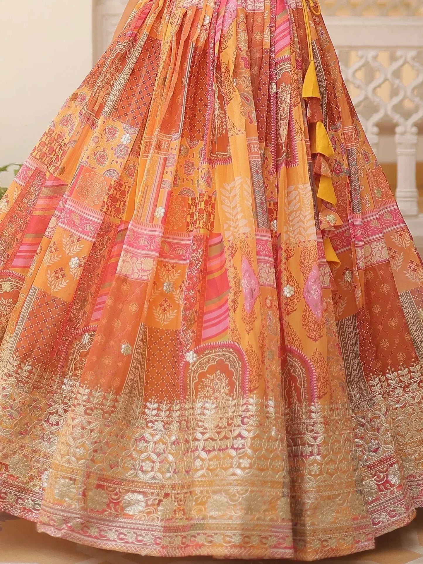 Digital Printed Silk Designer Crop Top Lehenga