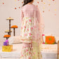 Girls Pink off white Floral Foil Printed Pure Cotton A-Line Kurta with Sharara & Dupatta