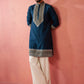 Men's chanderi kurta set with cream pant, view 7