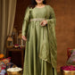 Women's Plus Size Sage Green Silk Blend Flared Gown With Embellished Belt