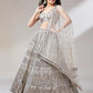 Rose gold and silver net mirror and sequins embroidery semi-stitched lehenga choli with dupatta for women, view 2