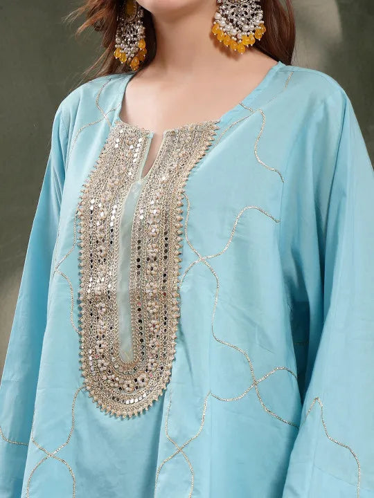 Women Ethnic Motifs Embroidered Regular Mirror Work Pure Cotton Kurta with Patiala