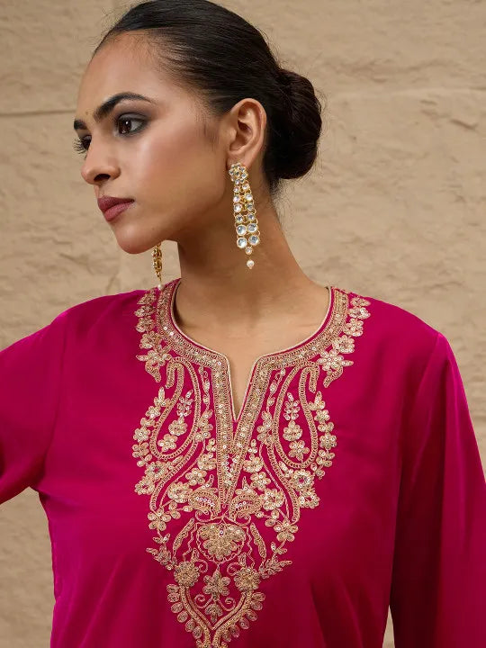 Ethnic Motifs Embroidered Thread Work Velvet Kurta With Patiala
