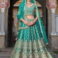 Zari Work Net Bridesmaid Lehenga Choli With Dupatta - Pista Green, Purple, Teal Green