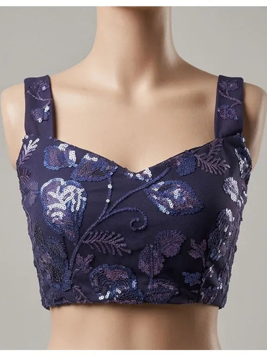 Dark Embellished Designer Saree in Midnight Blue & Wine Color