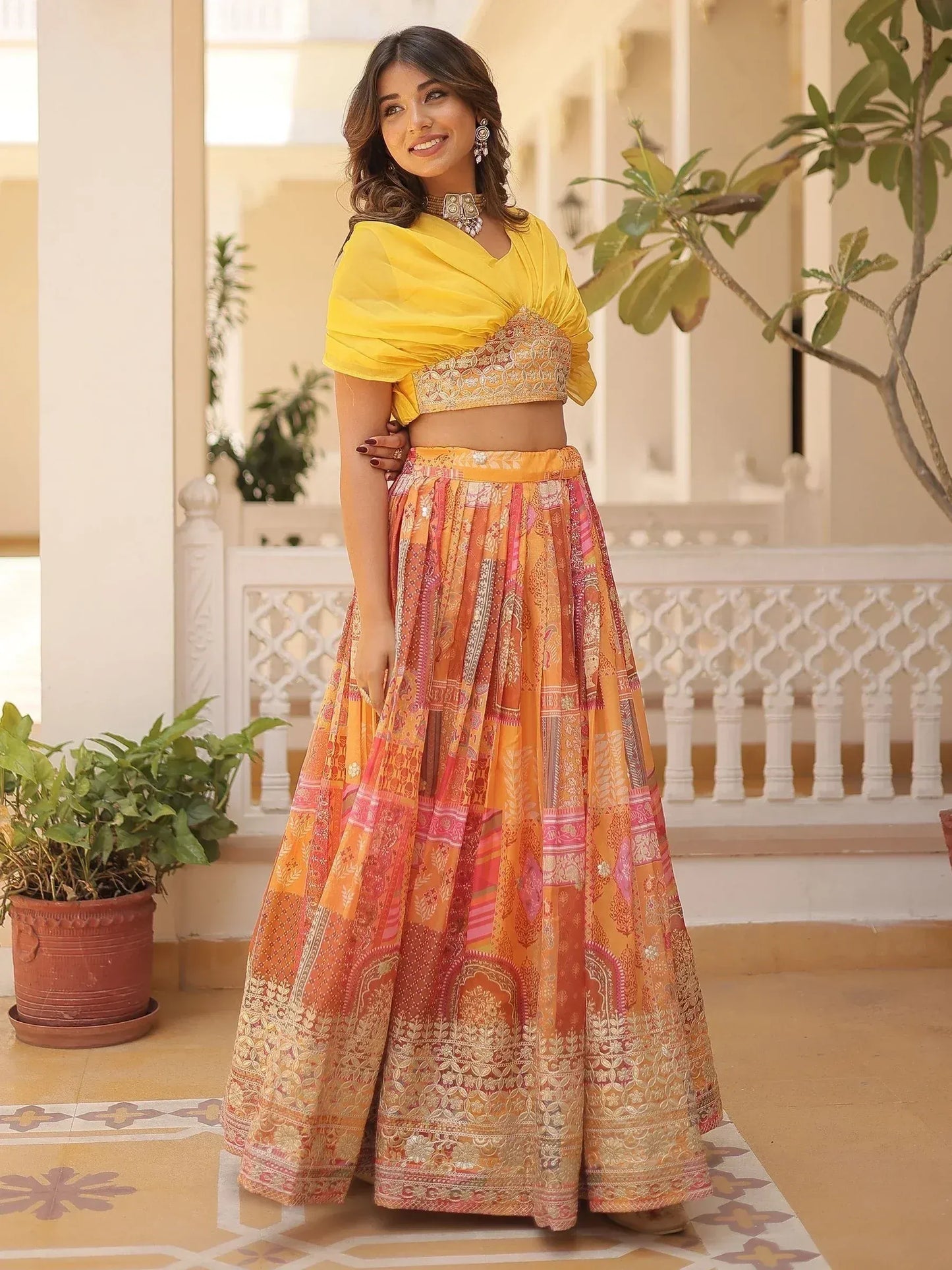 Digital Printed Silk Designer Crop Top Lehenga