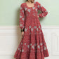 Women Floral Printed Round Neck Tiered Anarkali Pure Cotton Kurta With Trouser