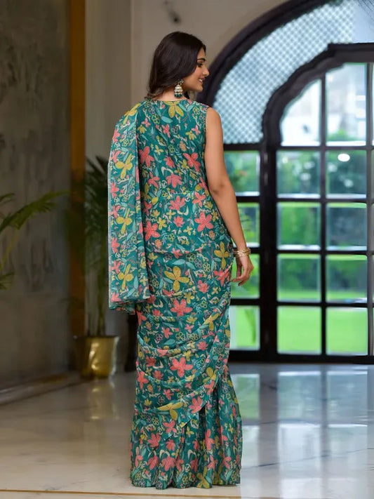 Floral Poly Georgette Ready to Wear Saree