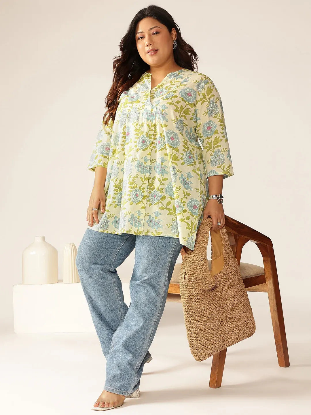 Plus Size Pure Cotton Floral Printed A-line Tunic