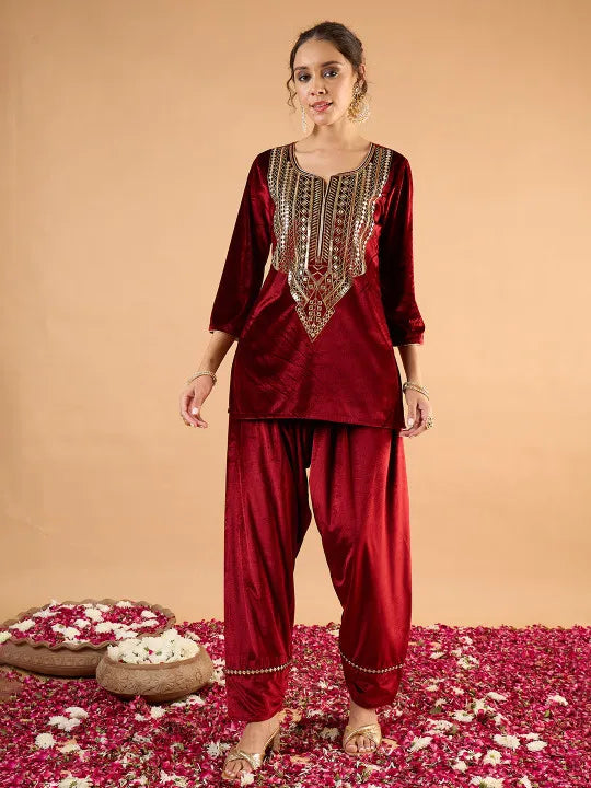 Women Ethnic Motifs Embroidered Above Knee Regular Kurta with Patiala