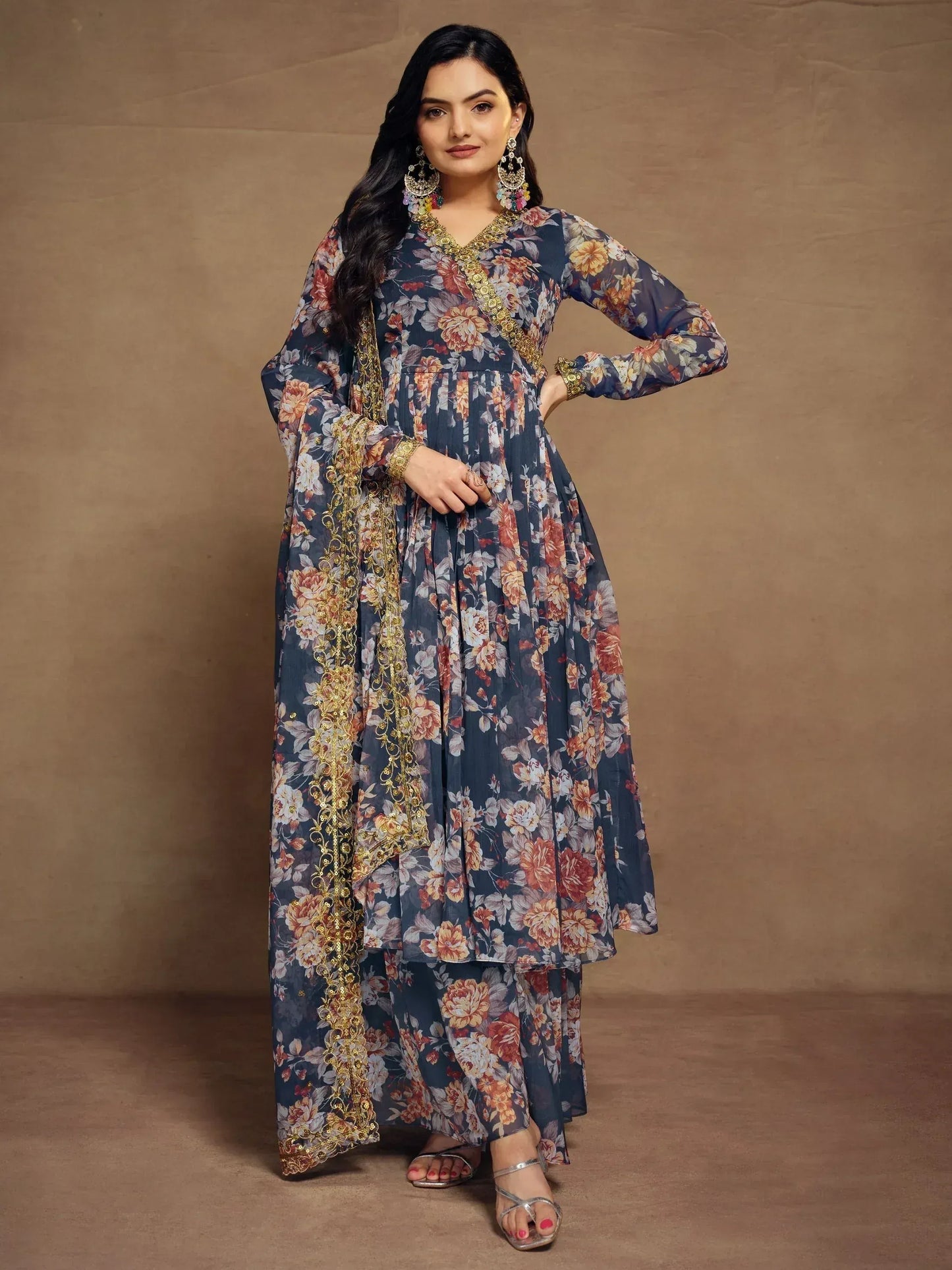 Floral Printed Chiffon Function Wear Palazzo Suit