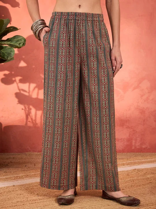Floral Printed V-Neck Pure Cotton Cotton A-Line Kurta With Palazzos & Dupatta