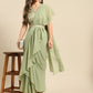 Blouse with prestiched frill Gown with Attached Drape