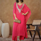 Women Embroidered Kaftan With Cami & Straight Pants