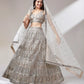 Rose gold and silver net mirror and sequins embroidery semi-stitched lehenga choli with dupatta for women, view 4
