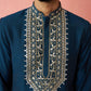 Men's chanderi kurta set with cream pant, view 8