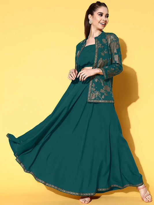 Stylish Printed Top & Jacket With Skirt - Co-ord Set