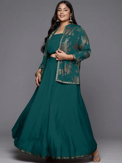 Plus Size Printed Top, Jacket With Skirt - Co-Ord Set