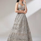 Rose gold and silver net mirror and sequins embroidery semi-stitched lehenga choli with dupatta for women, view 6