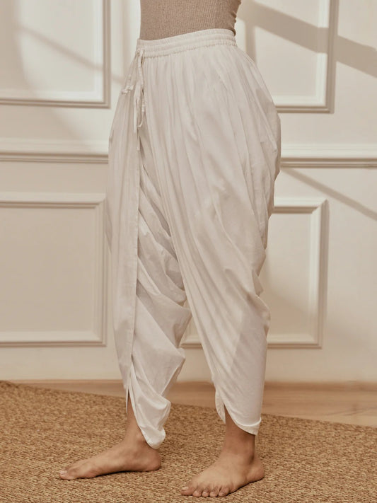 Womens White Cambric Cotton Dhoti Yoga Pants